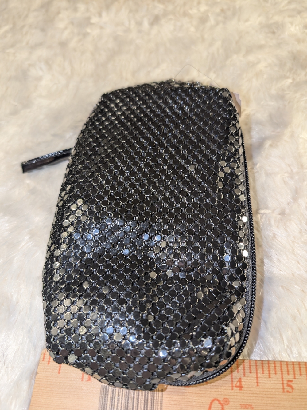 Vintage Black Sequin Zip Wristlet Clutch